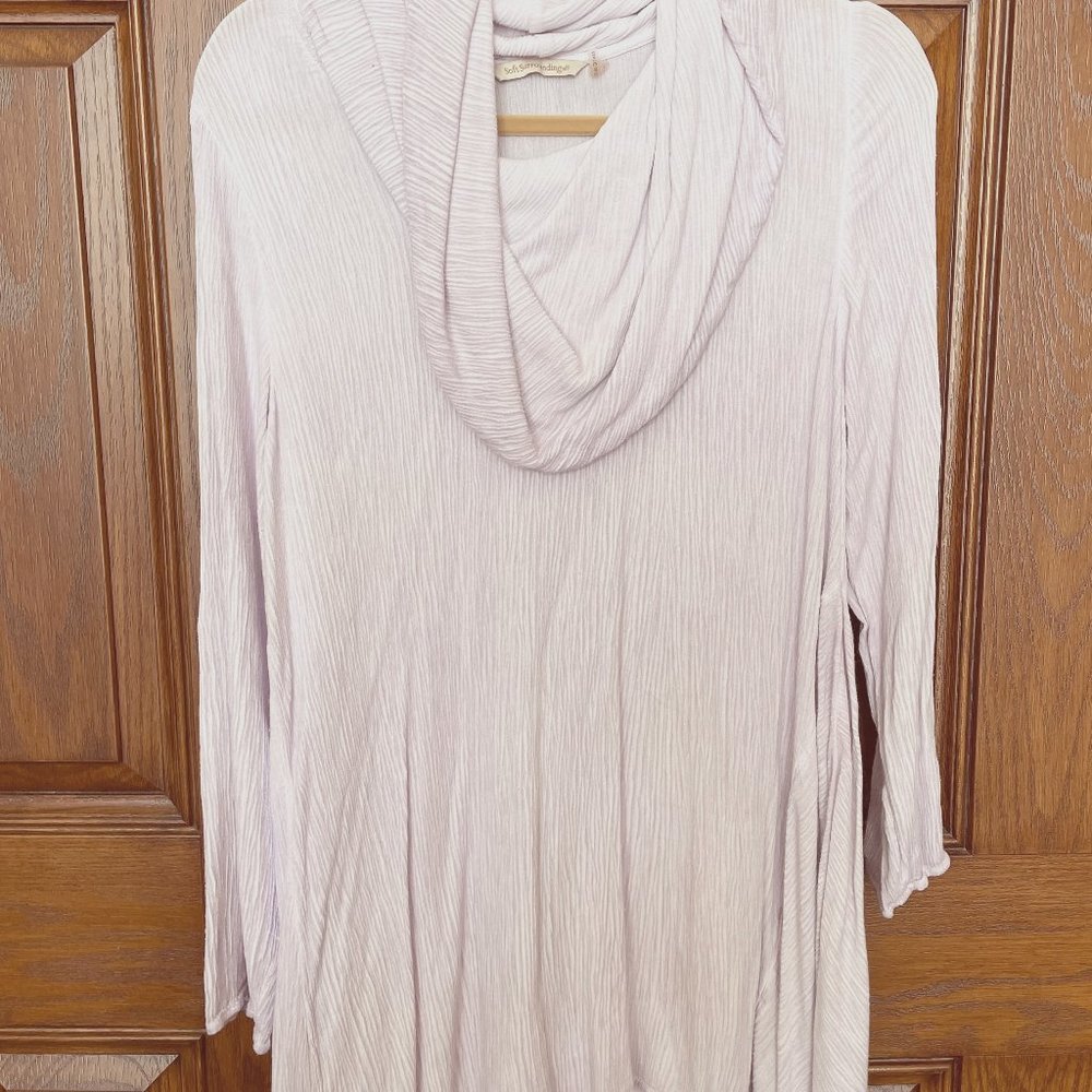 Soft Surroundings Lavender and White Cowel Necked Tunic - Large